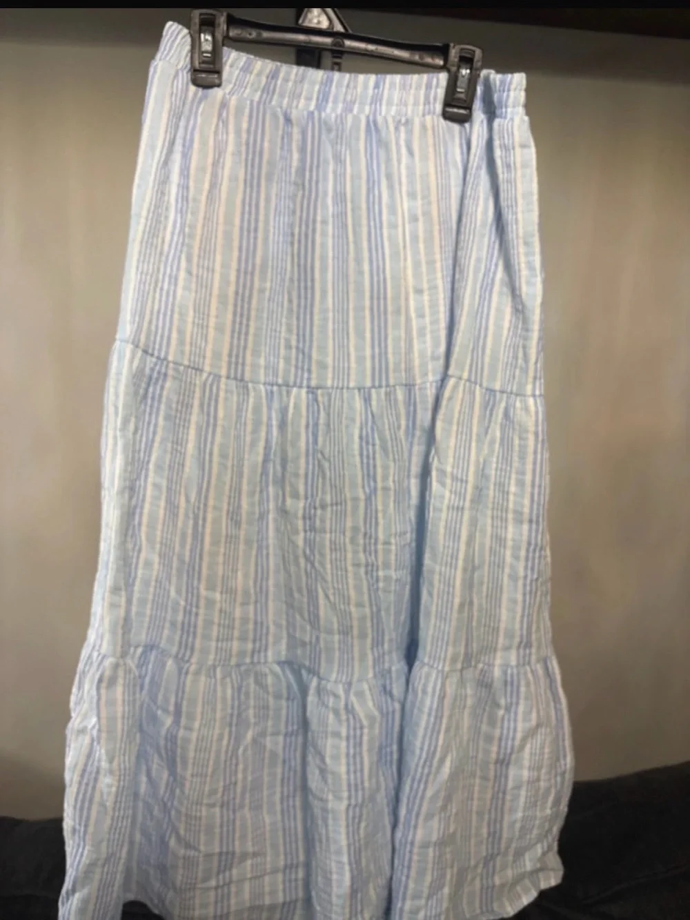 Bearpaw girls 14 2 piece skirt set  Light Blue pin stripe W embroidered floral